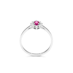 Facet Rubin 18 Karat Weissgold Ring mit 10 Diamanten