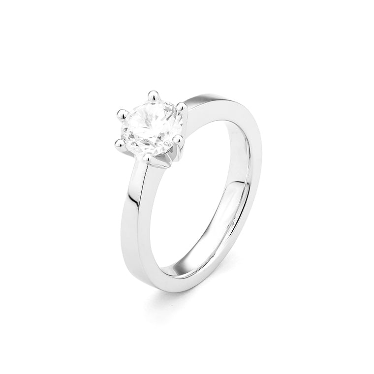 Facet Classic Solitär Ring in 750/18 Karat Weissgold