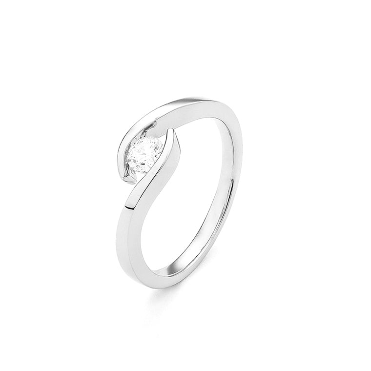 Facet Classic Solitär Damenring in 750/18 Karat Weissgold