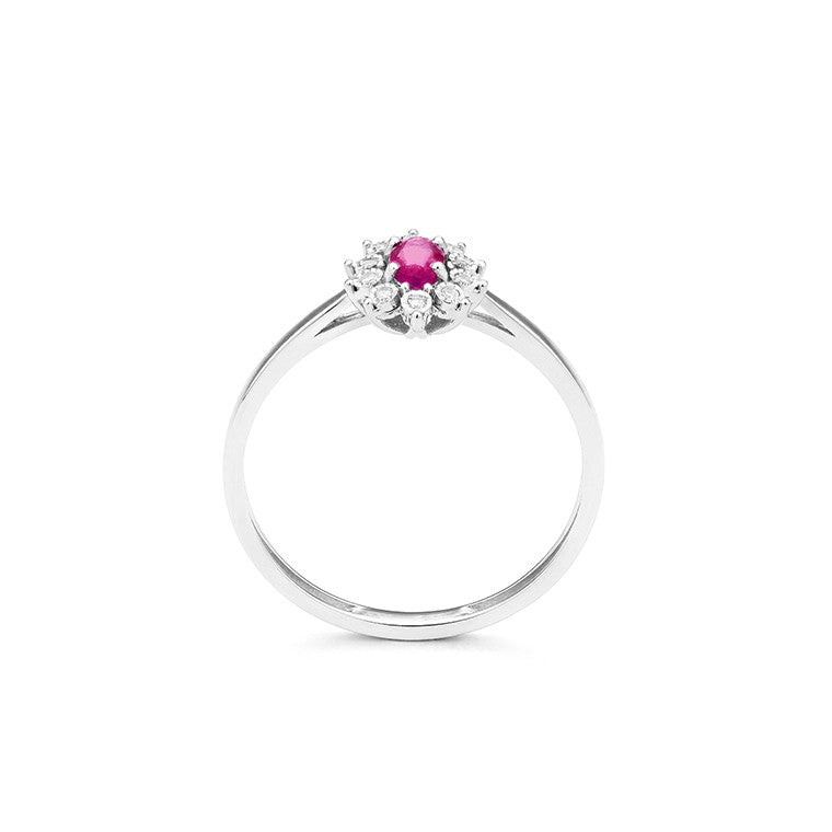 Facet Rubin 18 Karat Weissgold Ring mit 10 Diamanten
