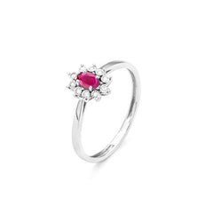 Facet Rubin 18 Karat Weissgold Ring mit 10 Diamanten