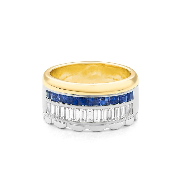 Facet Halbgefasster Saphir Memoire Ring in 18 Weiss- & Gelbgold