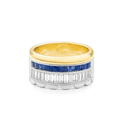 Facet Halbgefasster Saphir Memoire Ring in 18 Weiss- & Gelbgold
