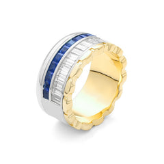 Facet Halbgefasster Saphir Memoire Ring in 18 Weiss- & Gelbgold