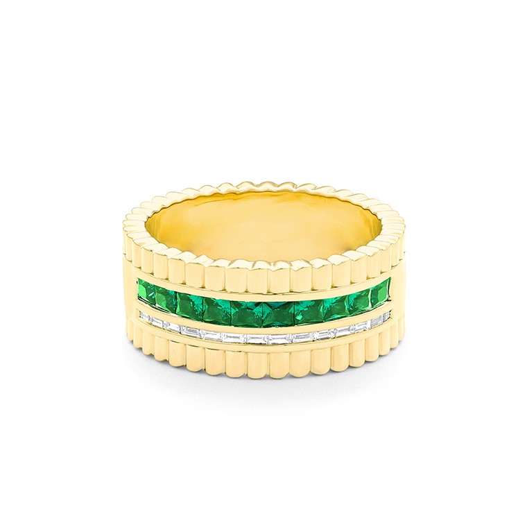 Facet Halbgefasster Tsavorit Gelbgold Memoirering mit Diamanten