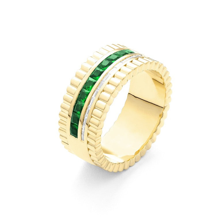 Facet Halbgefasster Tsavorit Gelbgold Memoirering mit Diamanten