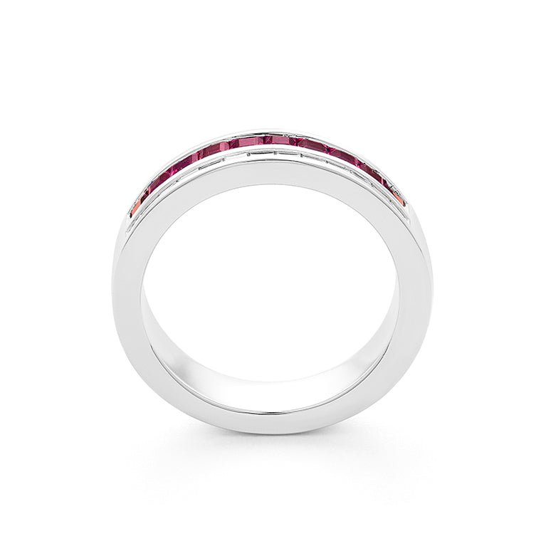 Facet Cnc Ring Halbgefasster Rubin Memoirering mit Diamant & Baguette