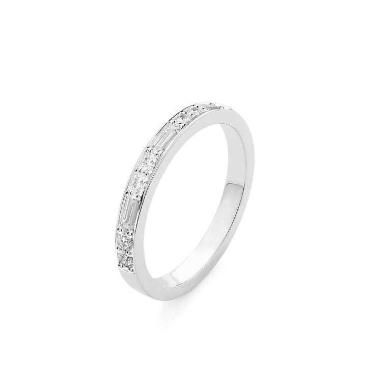Facet Cnc Ring Halbgefasster 18 Karat Weissgold Memoirering mit Diamanten