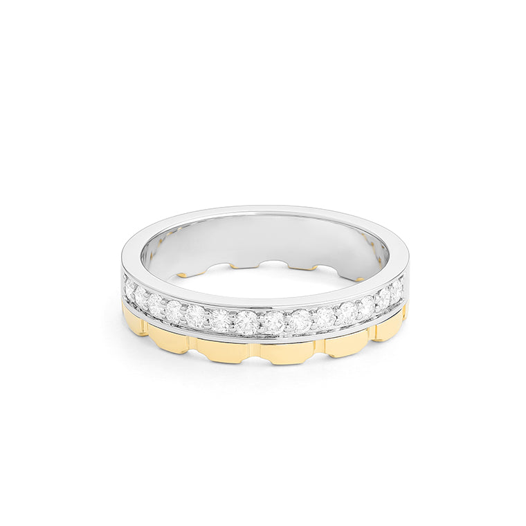 Facet Cnc Ring Halbgefasster 18 Karat Weiss- & Gelbgold Memoire Ring