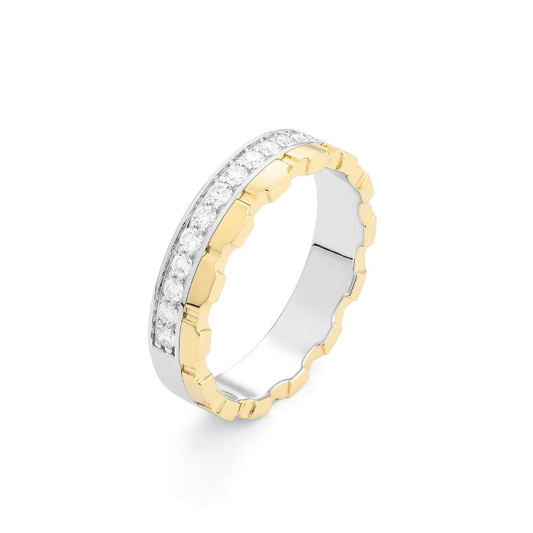 Facet Cnc Ring Halbgefasster 18 Karat Weiss- & Gelbgold Memoire Ring