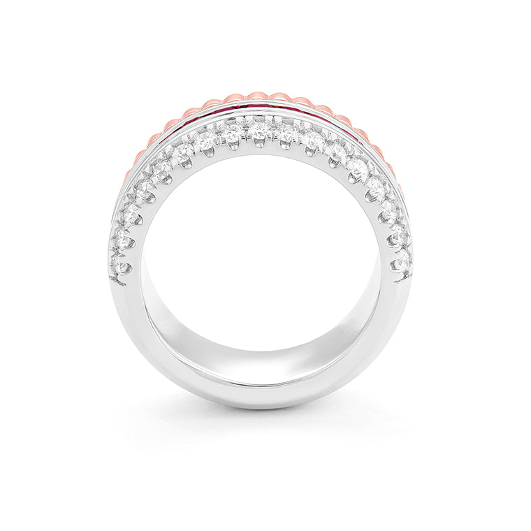 Facet Halbgefasster Rubin Memoire Ring in 18 K Gelb- & Weissgold