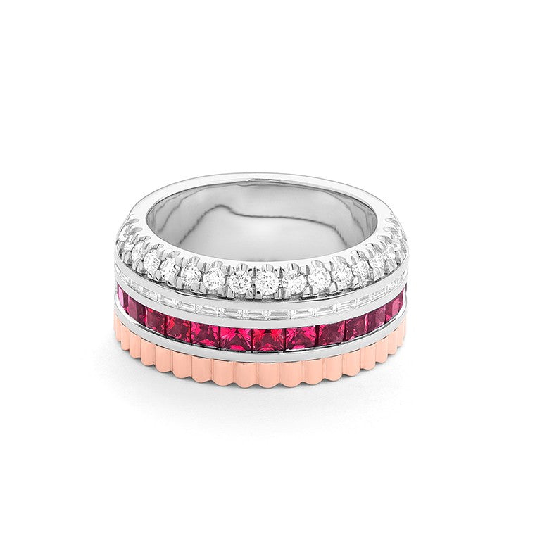 Facet Halbgefasster Rubin Memoire Ring in 18 K Gelb- & Weissgold
