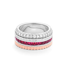 Facet Halbgefasster Rubin Memoire Ring in 18 K Gelb- & Weissgold