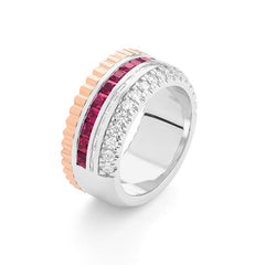 Facet Halbgefasster Rubin Memoire Ring in 18 K Gelb- & Weissgold