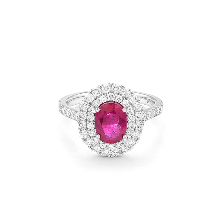 Facet Traceability 18 Karat Weissgold Rubin Ring mit Diamanten