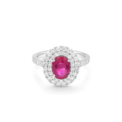 Facet Traceability 18 Karat Weissgold Rubin Ring mit Diamanten