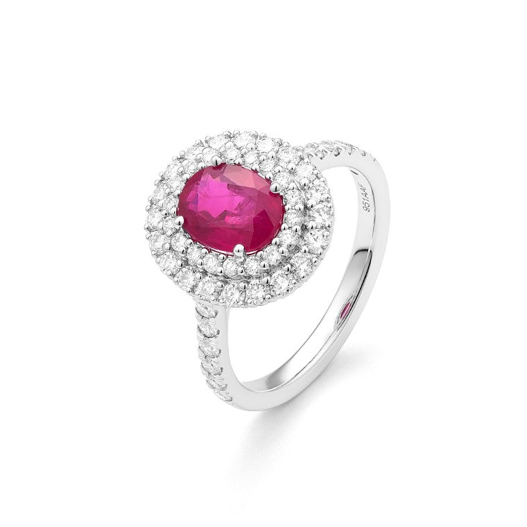 Facet Traceability 18 Karat Weissgold Rubin Ring mit Diamanten