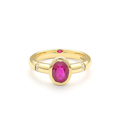 Facet Traceability 18 Karat Gelbgold Rubin Ring mit Diamanten