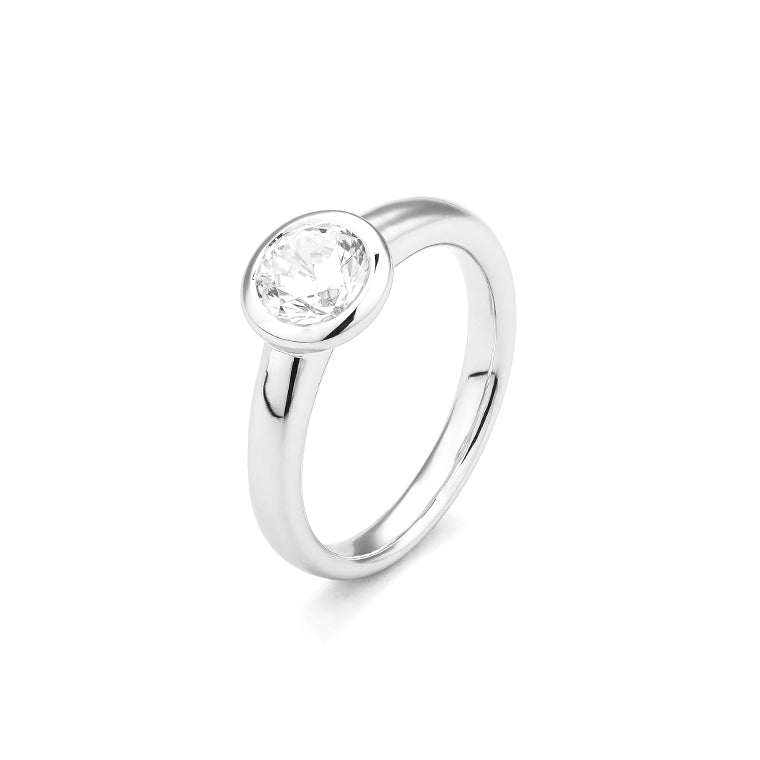 Facet Classic Solitär Ring in 750/18 Karat Weissgold