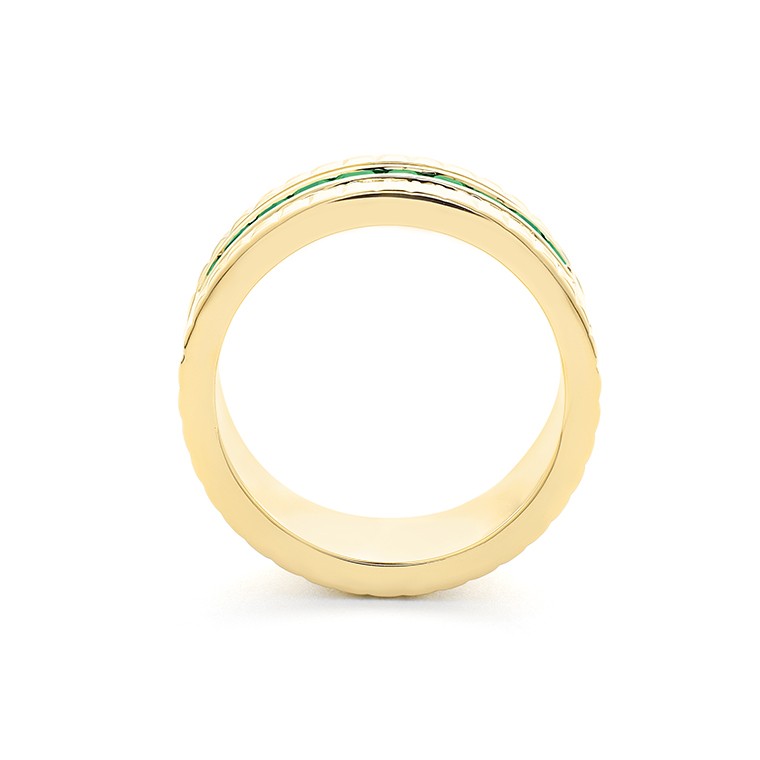 Facet Halbgefasster 18 K Gelbgold Memoirering mit Tsavorit und Diamanten
