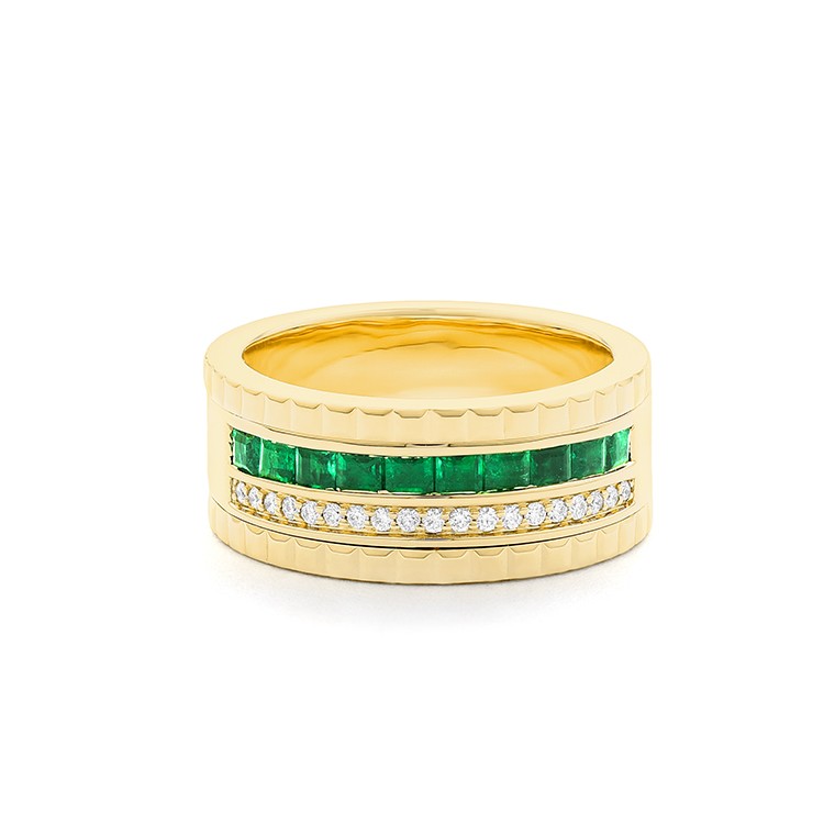 Facet Halbgefasster 18 K Gelbgold Memoirering mit Tsavorit und Diamanten