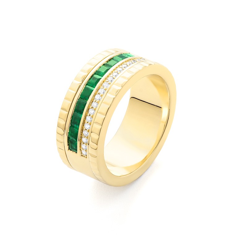 Facet Halbgefasster 18 K Gelbgold Memoirering mit Tsavorit und Diamanten