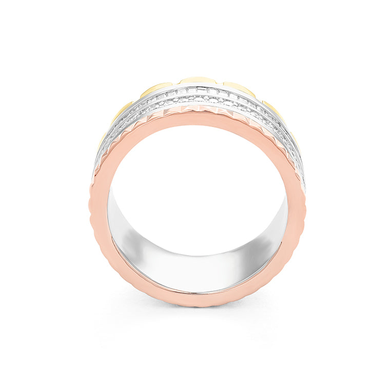 Facet Cnc Ring Halbgefasster 18 K Tricolor Memoire Ring mit Baguette
