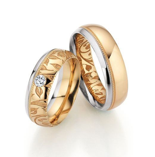 Fischer Blattranke Trauringe mit einem Diamant - 38-07817-070