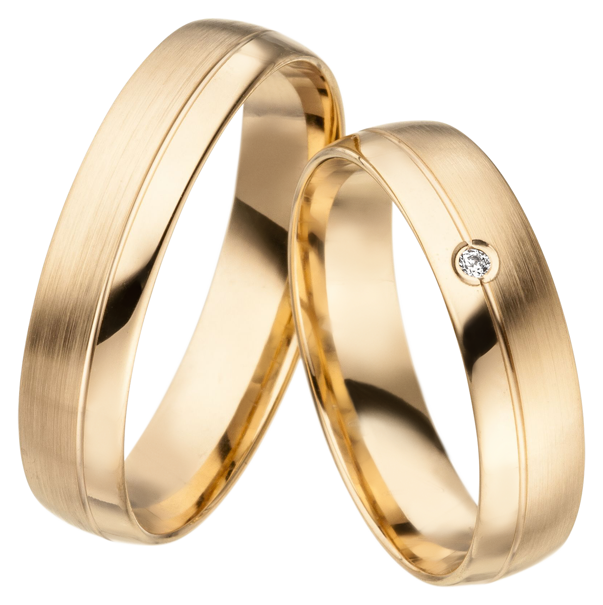 Linden Trauringe / Eheringe Geroldswil aus Gold mit Diamant - 1416/1417