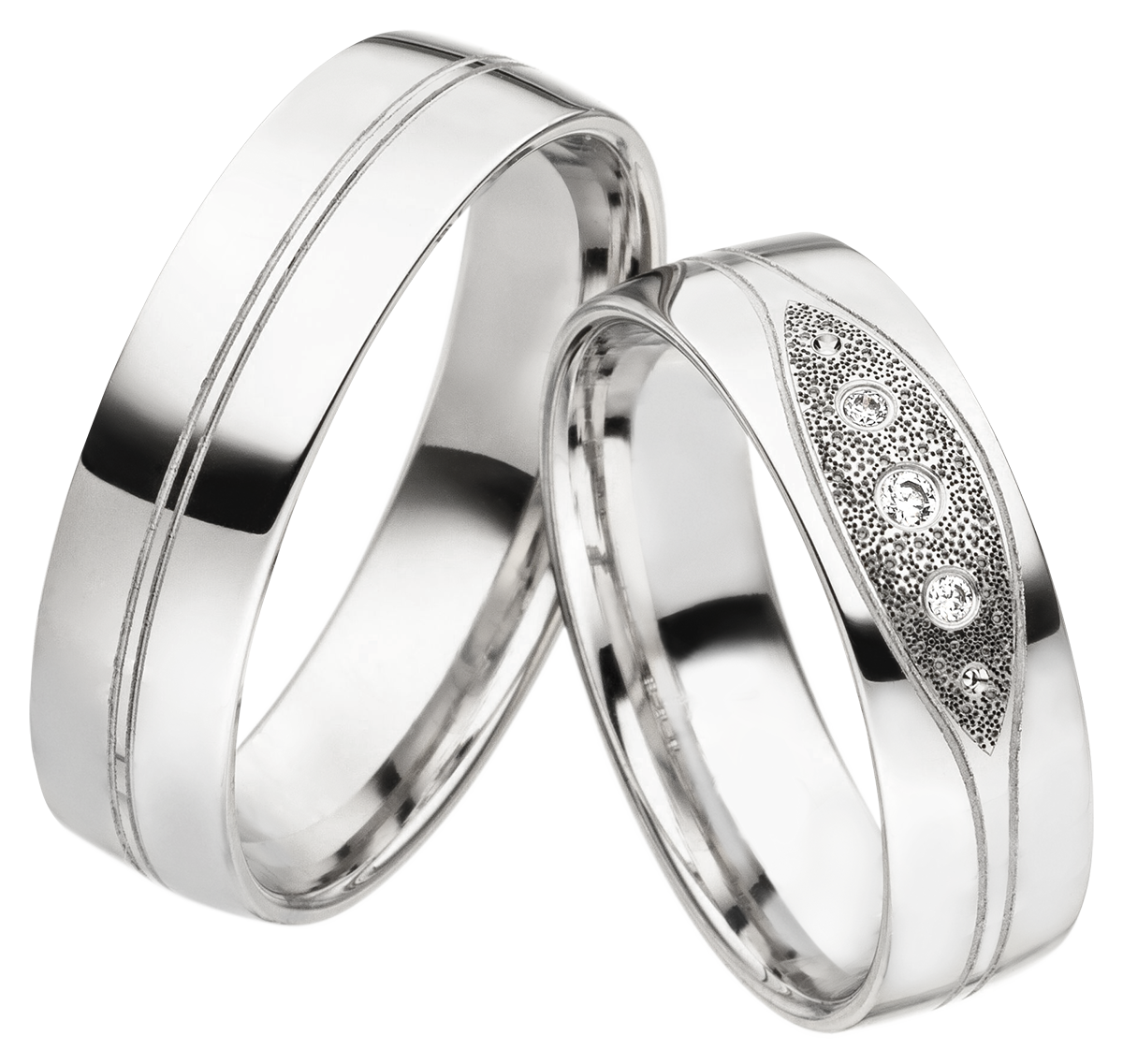 Linden Trauringe / Eheringe Steinmaur aus Weissgold - 1457/1458